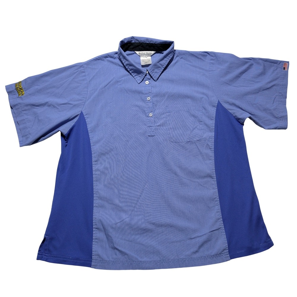 Waffle House Uniform Shirt Blue Colorblock Polo Short Sleeve Womens 2X